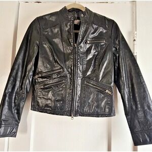 Vintage CITY DKNY biker‎ genuine leather jacket lined women's 8P